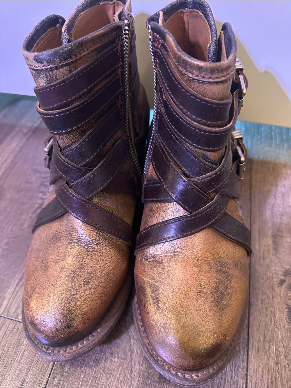 Freebird Redford Bronze Leather Strappy Ankle Boots
